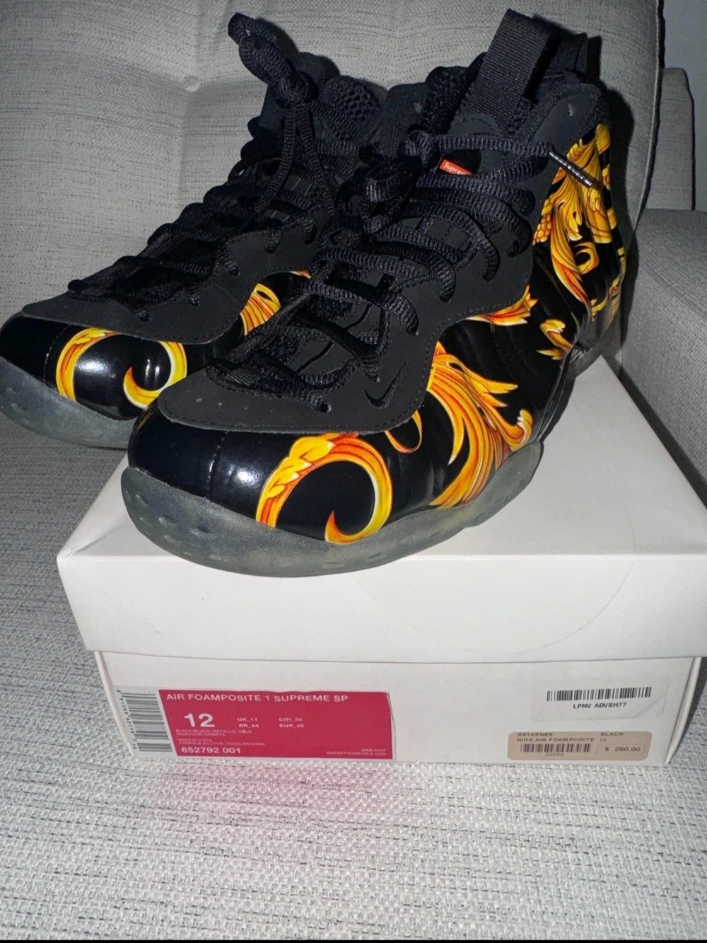 Nike Men's Air Foamposite One Supreme SP Black with Yellow Swirl